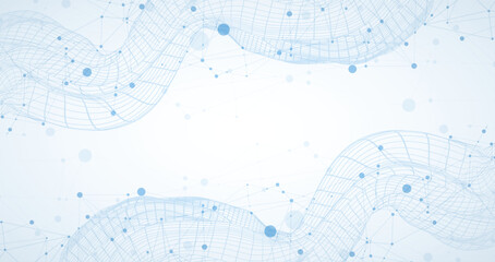 Wall Mural - Template for science or technology presentation. Plexus style background with wireframe wave.