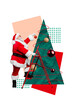 © deagreez - Composite trend artwork collage of merry Christmas holiday celebrate winter season aged man santa claus stand stairs decorate eve tree