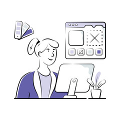 Beautifully designed hand drawn illustration of a web designer working on a website layout.