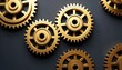 © Visualize Vivid - Gold Gears: Interlocking Cogs, Teamwork, Mechanism, Engineering | Complication Conceptual Photo.