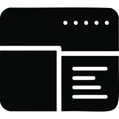 A black and white icon representing a website layout with a sidebar and a header with navigation dots silhouette