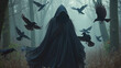 © mark - Dark forest witch with long flowing cloak surrounded by ravens