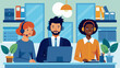© SSCP DESIGN - Vector art of customer service team working in call center diverse group of support agents wearing headsets, providing assistance to customers