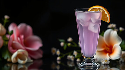 Wall Mural - Cold and fresh beverages including a glass of champagne, a cocktail with lime, and a drink with lemon and ice are isolated on white