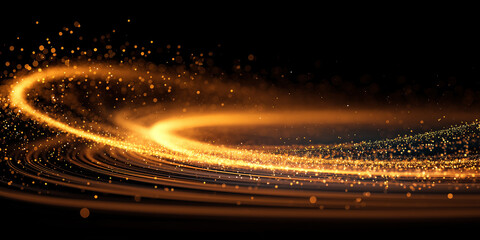 Wall Mural - golden glowing particles forming spiral motion in dark space