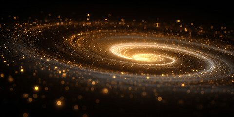 Wall Mural - golden glowing particles forming spiral motion in dark space