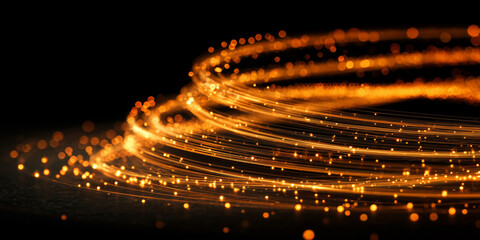 Wall Mural - golden glowing particles forming spiral motion in dark space