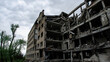 ruined street and destroyed houses the city Kiev war in Ukraine