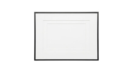 Black picture frame with white matte isolated on transparent background