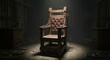 © srie - eerie depiction of an electric chair in a dilapidated setting showcases dark themes and execution
