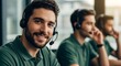 © muhammad - Customer support agents team headset communication technology modern office workers helpdesk service professional business people portrait