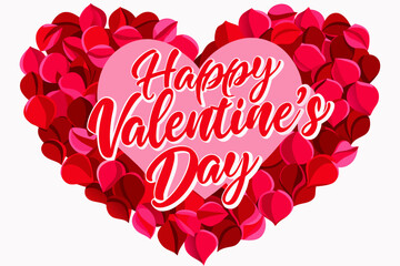  Large heart shape filled with red and pink petals with happy valentines day text valentine day love