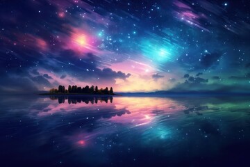 Wall Mural - neon sky landscape panoramic.
