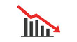 © mrvect02 - Red downward trend arrow over bar chart symbolizing financial decline and economic recession isolated on white background