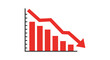 © mrvect02 - Red downward trend arrow and bar chart symbolizing financial decline and economic recession isolated on white background