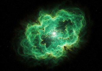 Wall Mural - Green nebula shines intensely amidst distant stars in space exploration concept