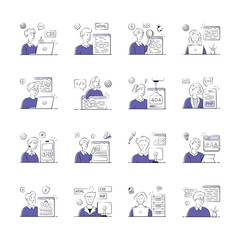 Wall Mural - a set of illustrations depicts a diverse team of web developers working on various aspects of websit