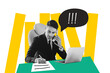 © deagreez - Creative drawing collage picture of young entrepreneur manager workspace talk phone deal speech bubble fantasy billboard comics minimal