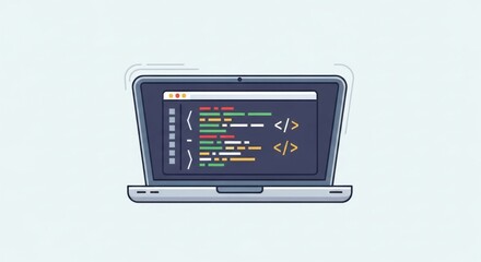 Illustration showcasing software development and programming on a laptop screen design