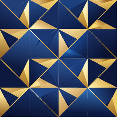 Wall Mural - Luxury 3D Geometric Seamless Pattern with Blue and Gold Triangles