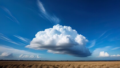 Wall Mural - cloud formation in the blue sky a stunning cumulus cloud floats gracefully against a vibrant blue canvas embodying a sense of tranquility and open air serenity