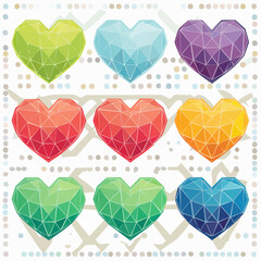 Wall Mural -  Set of Colorful Low Poly Geometric Hearts
