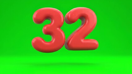 Vibrant 3D Number Thirty-Two Animation on Green Screen for Various Creative Projects and Digital Media Enhancement
