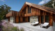 © hai - Elegant modern residential building with natural stone and wood materials,