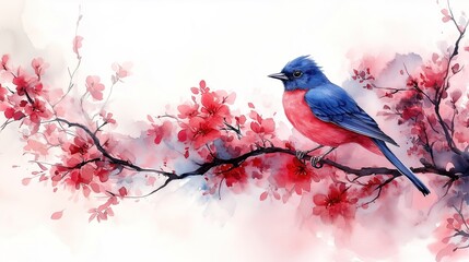 Naklejka na meble  Blue and Red Bird on Blossom Branch