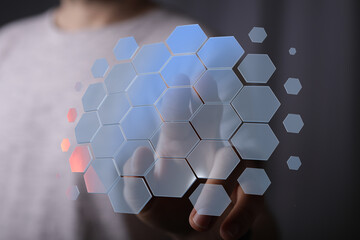 Abstract hexagon network concept. Futuristic digital interface background. Technology innovation.