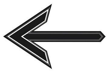 Bold black leftward pointing arrow shape directional symbol for navigation and guidance