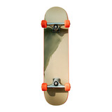 Skateboard with orange wheels and nature graphic on deck perfect for cruising and tricks in the park or street skating sessions