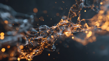 Wall Mural - Abstract digital art featuring glowing particles and interconnected lines, creating sense of movement and energy. composition evokes futuristic and dynamic atmosphere