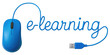 © DailyStock - Blue e-learning text with a computer mouse and USB connector on a white background  isolated on a transparent background