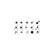 © AFSANA - Sparkling stars composition. Glowing black star stencil, isolating various sparkling elements. Twinkle star, Minimalist silhouette stars icon,