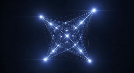 Dynamic abstract network of glowing connections and nodes in a dark digital space