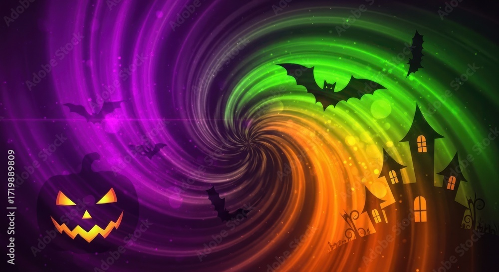 Spooky halloween background with pumpkin bats and haunted house design ...