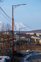 Wall Mural - above view of street in petropavlovsk-kamchatsky