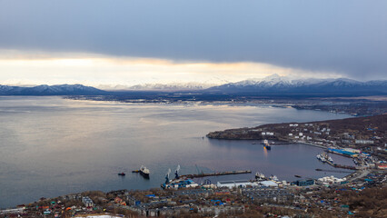 Wall Mural - panoramic view of port in petropavlovsk-kamchatsky