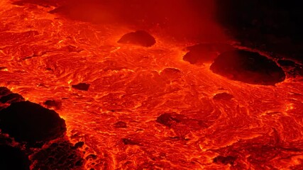 Wall Mural - Molten lava flows slowly and intensely, creating a mesmerizing pattern of orange and red science, power, lava