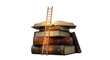 © MstKazole - Stack of antique books with a ladder reaching an open book isolated on transparent background