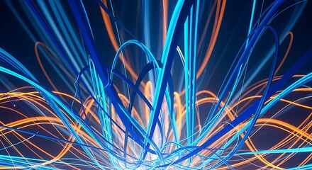 Luminous interwoven threads of blue and orange energy, creating a dynamic and futuristic visual display with a sense