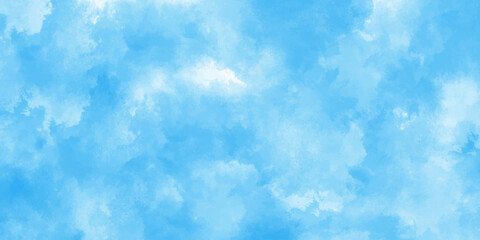 Wall Mural - Abstract blue and white watercolor background. Blue sky with clouds. Watercolor wash background with soft dreamy sky effect. Hand painted aquarelle background with smooth gradient and cloud texture.