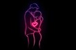 © Andrii - Neon line art of romantic couple embracing with glowing heart