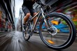 © YouraPechkin - Cyclist speeding through city streets on mountain bike
