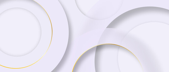 Wall Mural - Abstract purple circle papercut layer white background with gold line effect