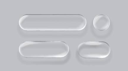 Wall Mural - Transparent glass buttons, frame label, event web bar. Vector illustration