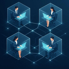 Modern business team connecting virtually using advanced technology for remote collaboration and digital transformation in a global network