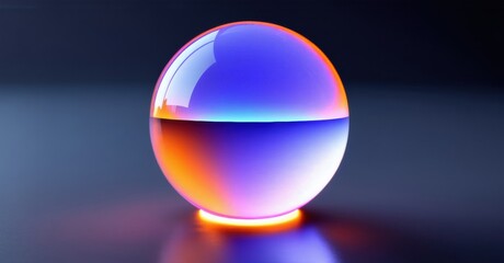 Wall Mural - glowing sphere, vibrant colors blend. blue transitions to orange, reflective surface, dark backgroun