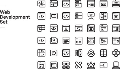 Web development Bold black line art icons set for modern projects and designs